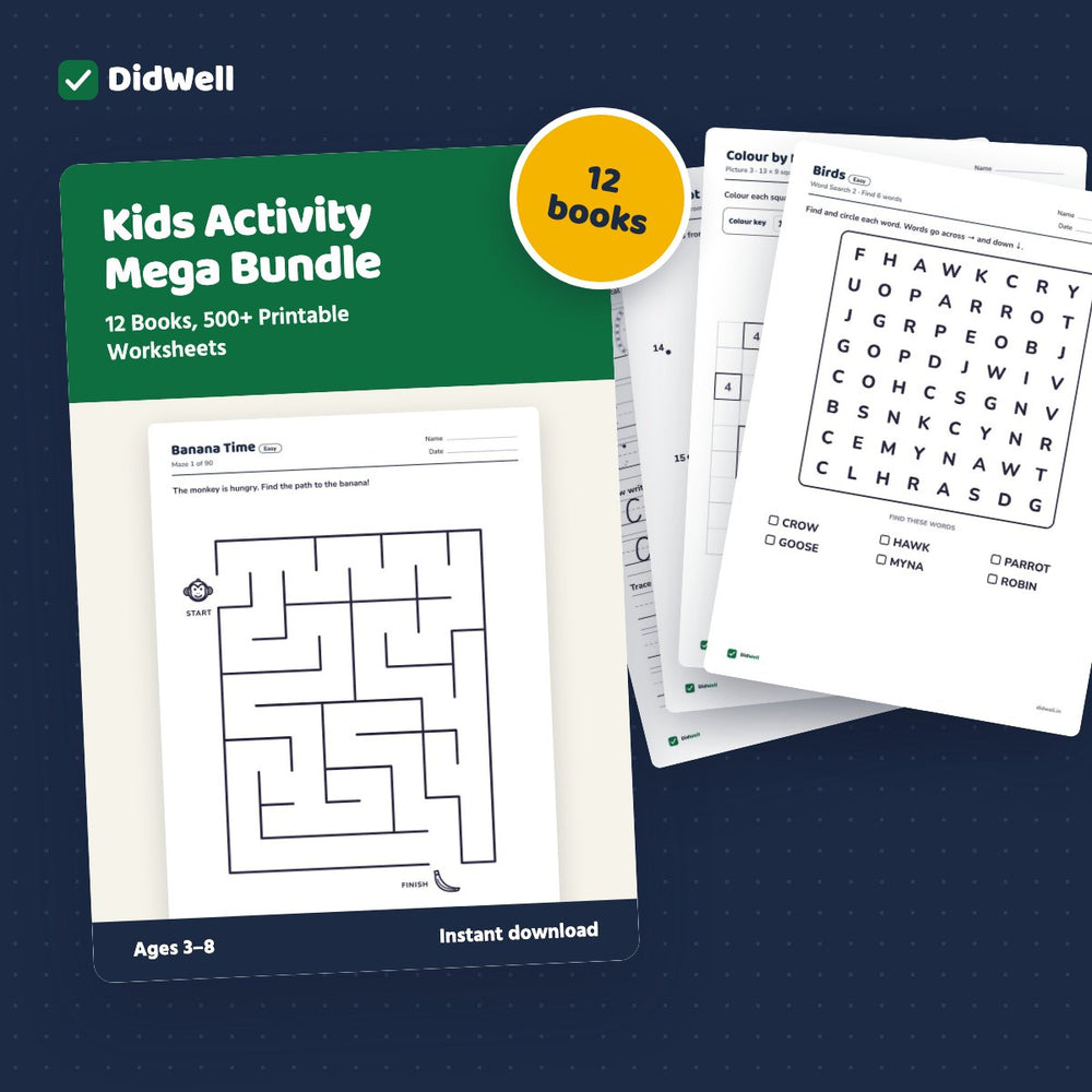Kids Activity Mega Bundle: 12 Books, 500+ Printable Worksheets