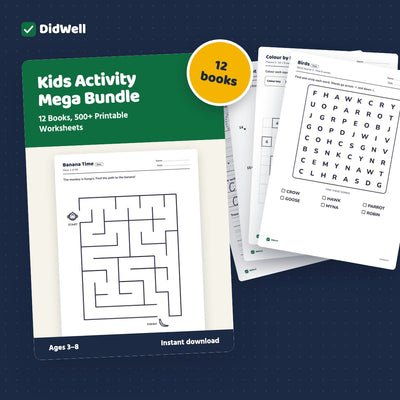 Kids Activity Mega Bundle: 12 Books, 500+ Printable Worksheets