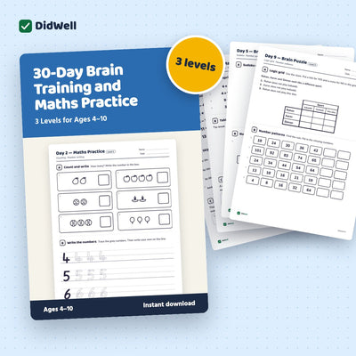 30-Day Brain Training and Maths Practice: 3 Levels for Ages 4–10