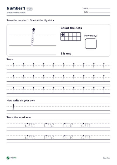 Number 1 tracing page