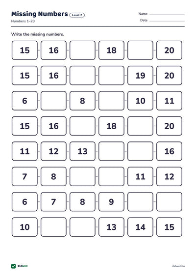 Missing Numbers, 1–20
