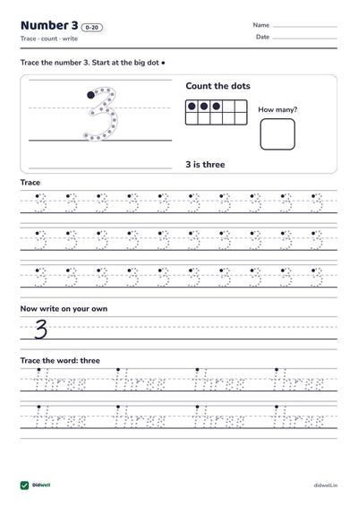 Number 3 tracing page