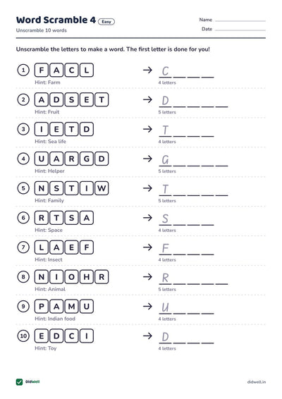 Word Scramble 4, easy