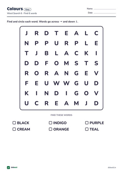 Colours Easy (Word Search)