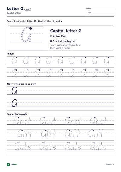 Letter G A–Z Capital letters
