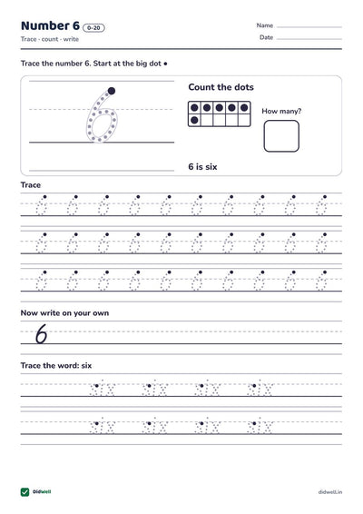 Number 6 tracing page