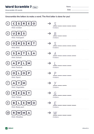 Word Scramble 7, easy