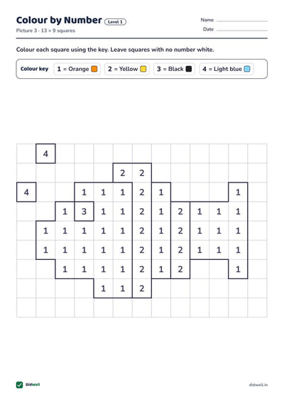 Colour by Number Level 1 Picture