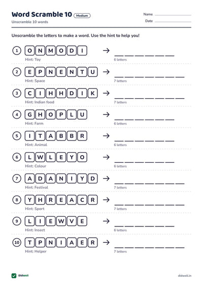 Word Scramble 10, medium