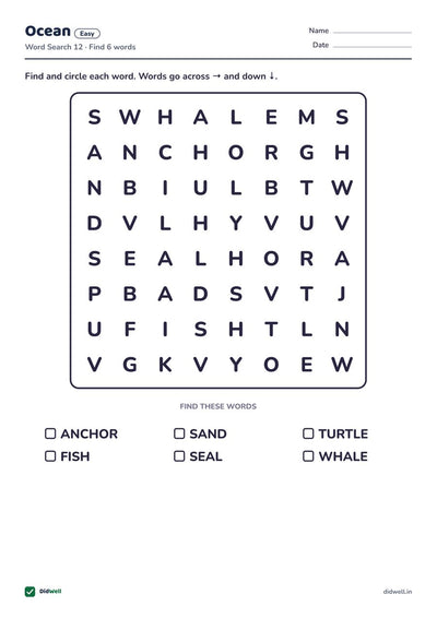 Ocean Easy (Word Search)