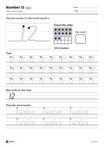 Number 12 tracing page