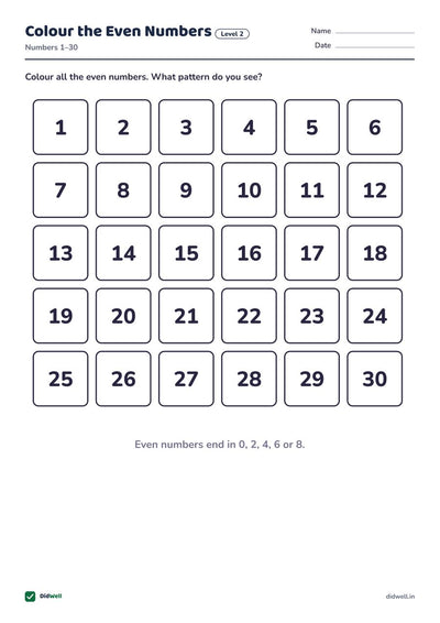 Colour the Even Numbers